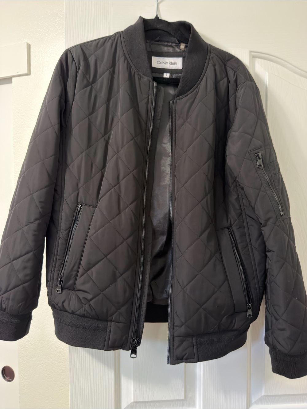 Calvin Klein Quilted Bomber Jacket in Black